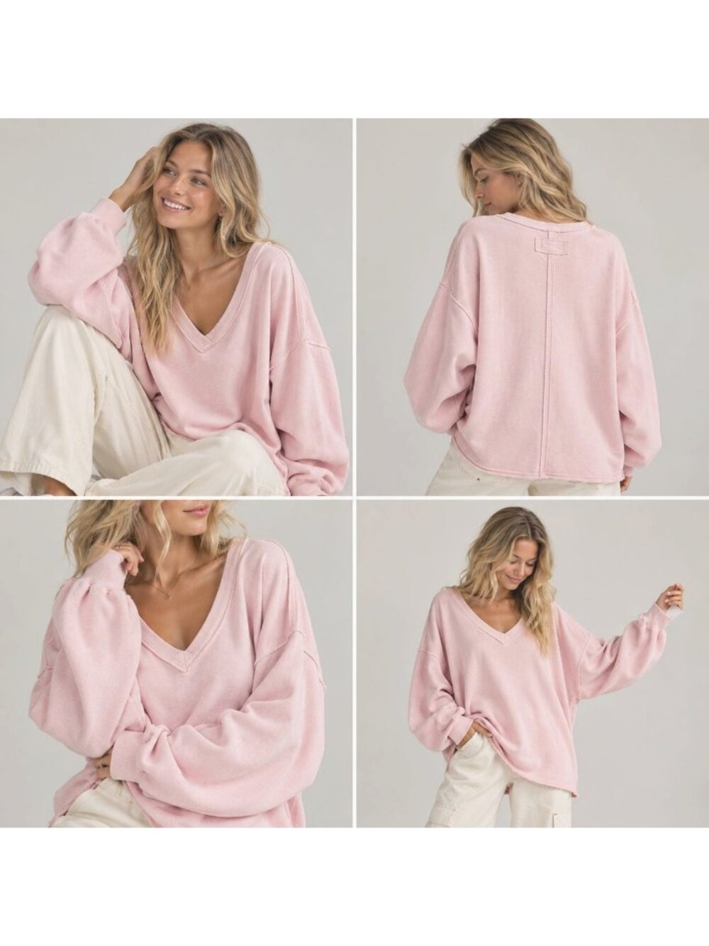 Free People We The Free Venice V-Neck Sweatshirt Slouchy Oversized Women's sz L